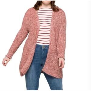 Steve Madden Odetta Marled Cardigan Sweater S NWOT Pink White Red Long Line